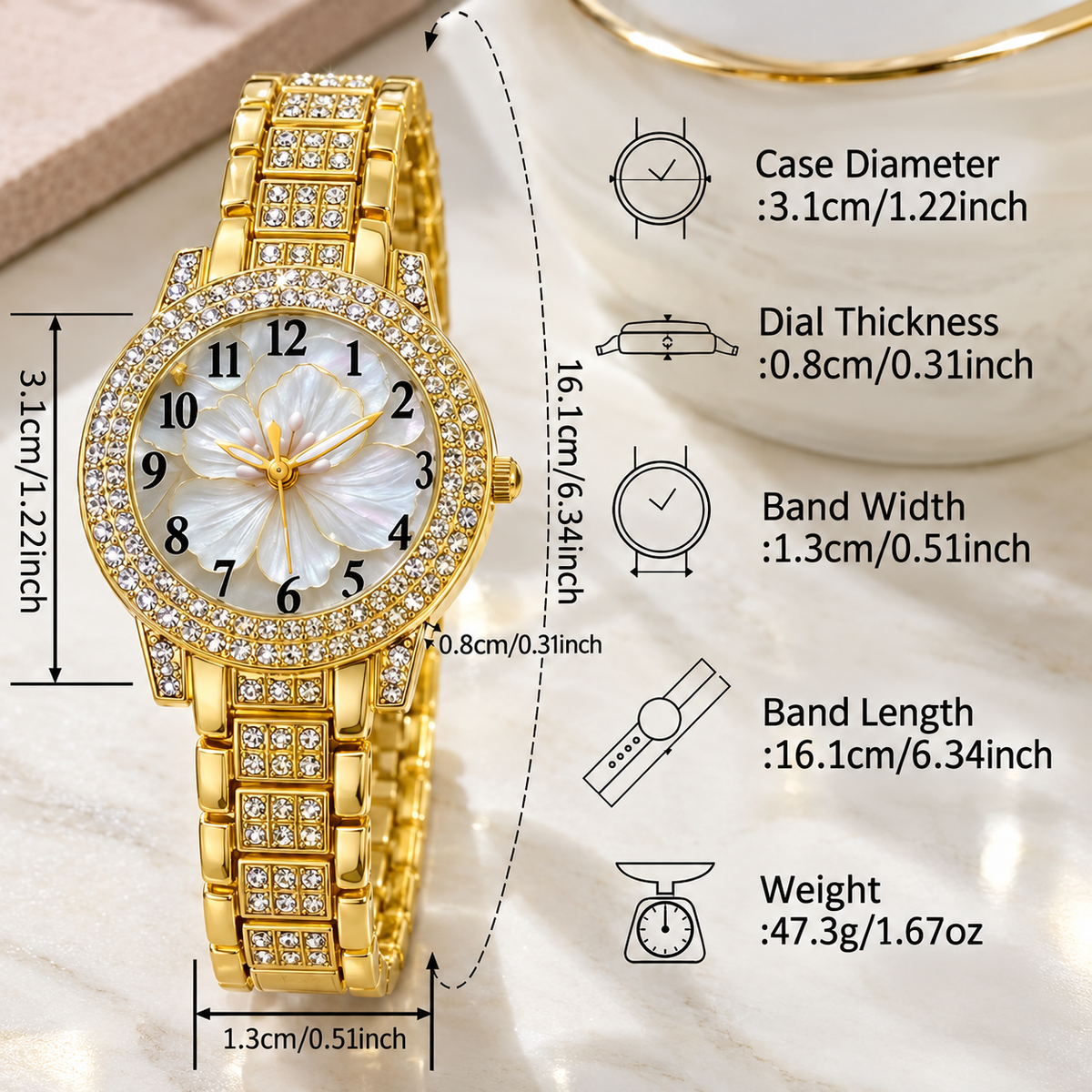 AuraHouse™ 7-Piece Women's Quartz Watch & Jewellery Gift Set
