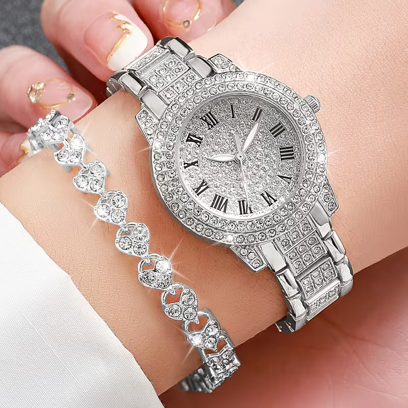 AuraHouse™ Roman Elegance Women's Watch & Bracelet Set